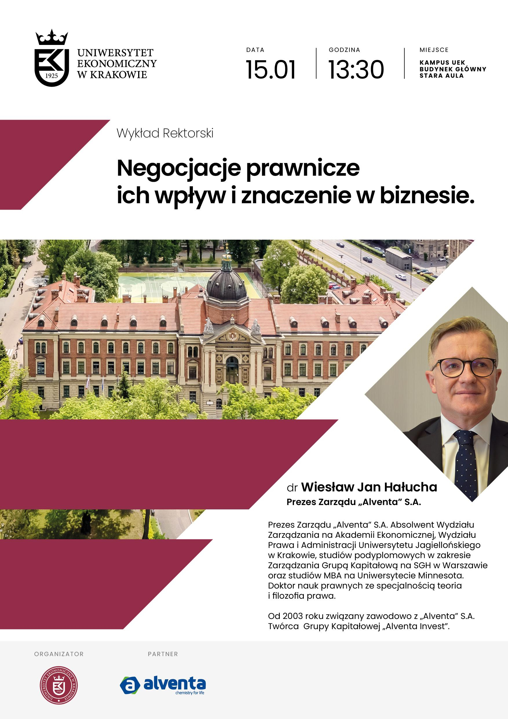 Zaproszenie na Wykład Rektorski dra Wiesława Jana Hałuchy - 15.01.2026